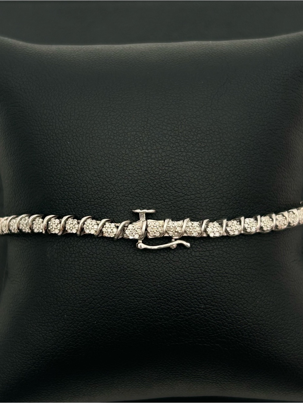 Sterling Silver Crystal “S” Pattern Tennis Bracelet - Picture 3 of 6